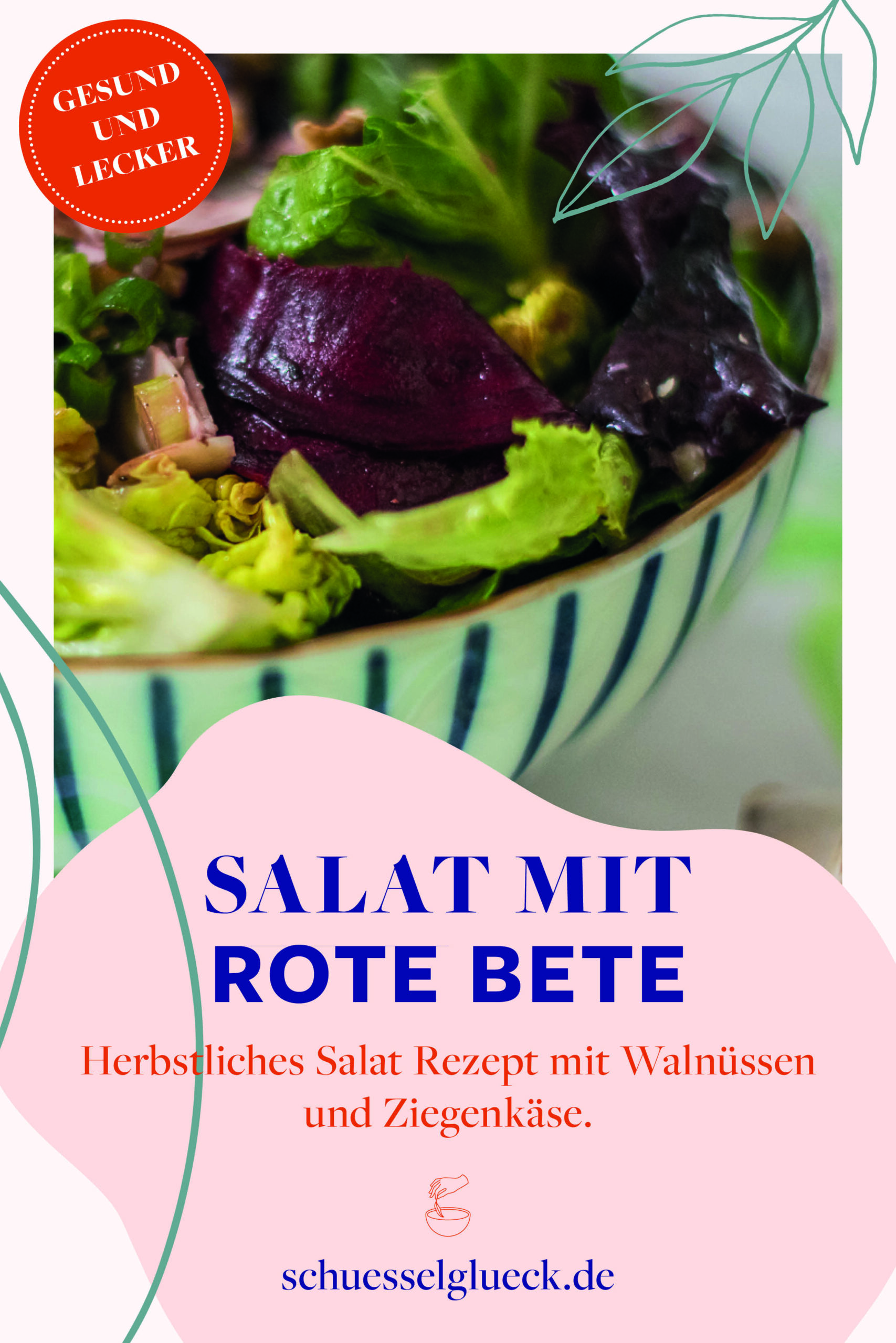 Grüner Salat mit Rote Bete, Champignons und Walnüssen