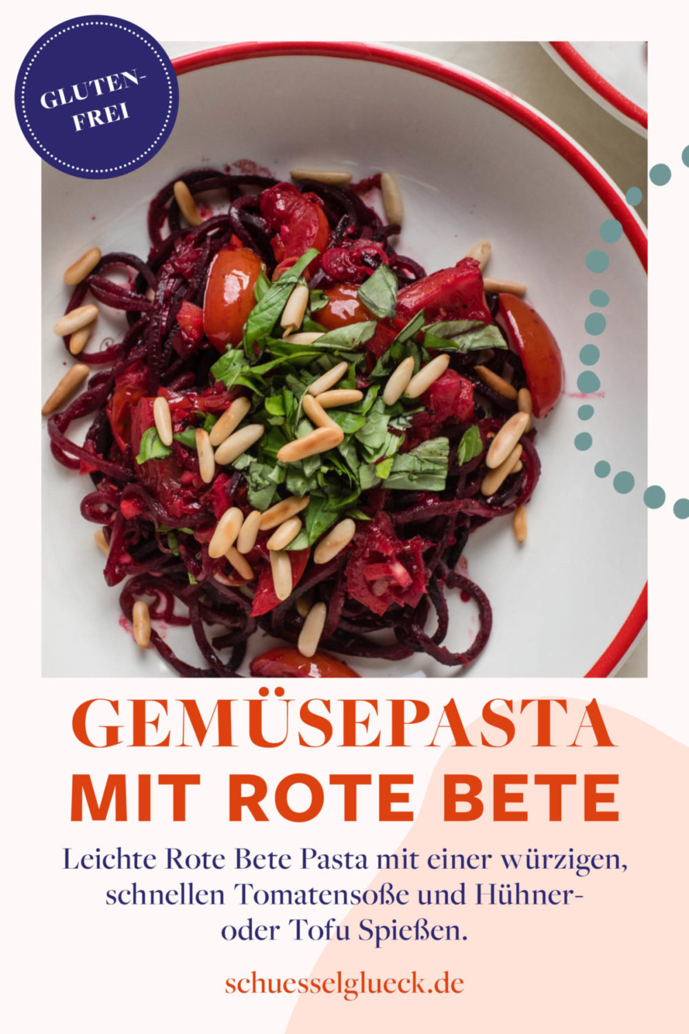 Italienische Rote Bete Pasta mit Hühnerspießen (plus vegane Alternative)