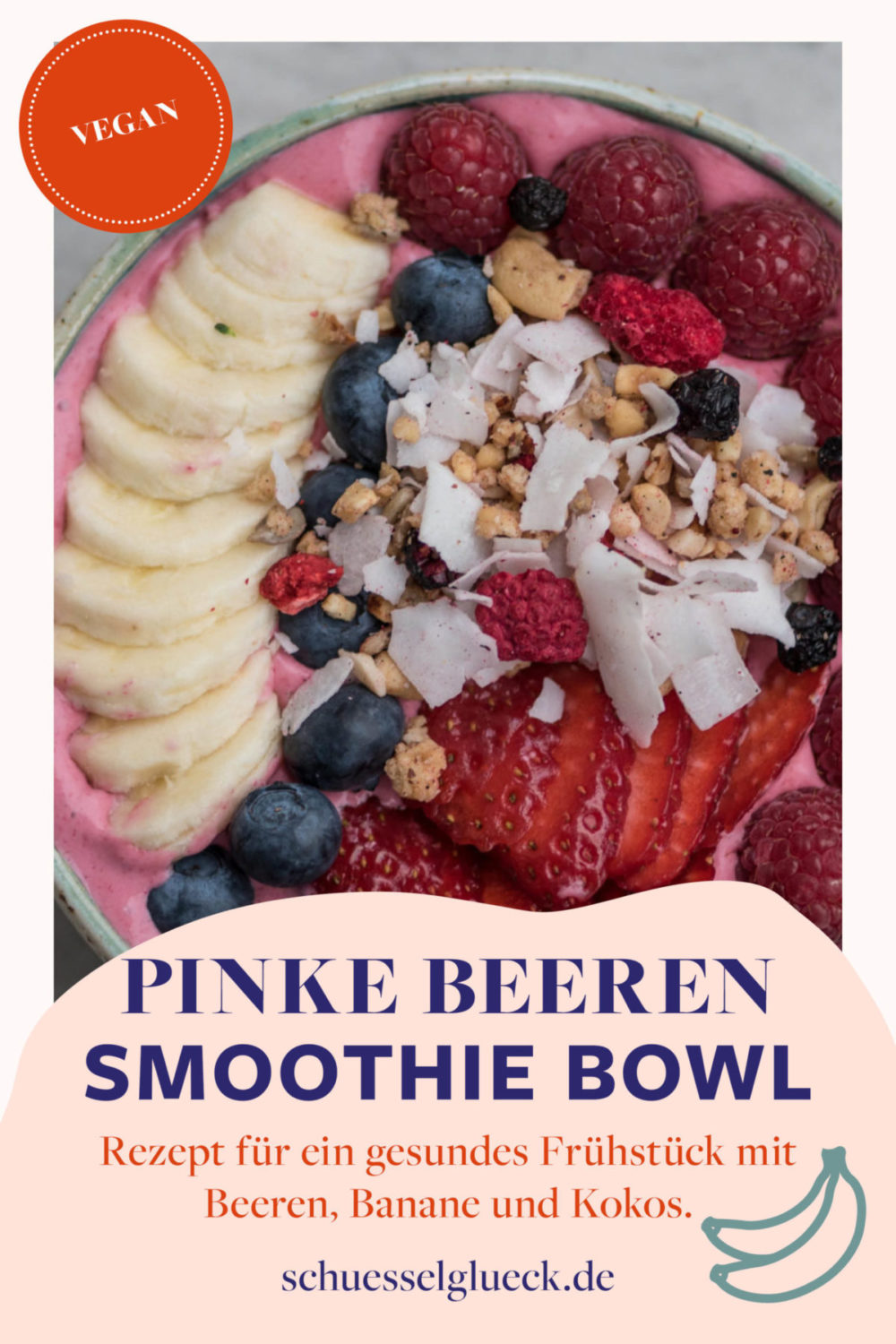 Pinke Smoothie Bowl mit Himbeeren, Banane und Kokos – der leckerste gesunde Start in den Tag!