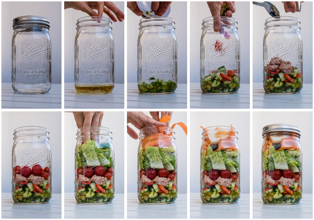 Schritt für Schritt Anleitung Salat im Glas schichten