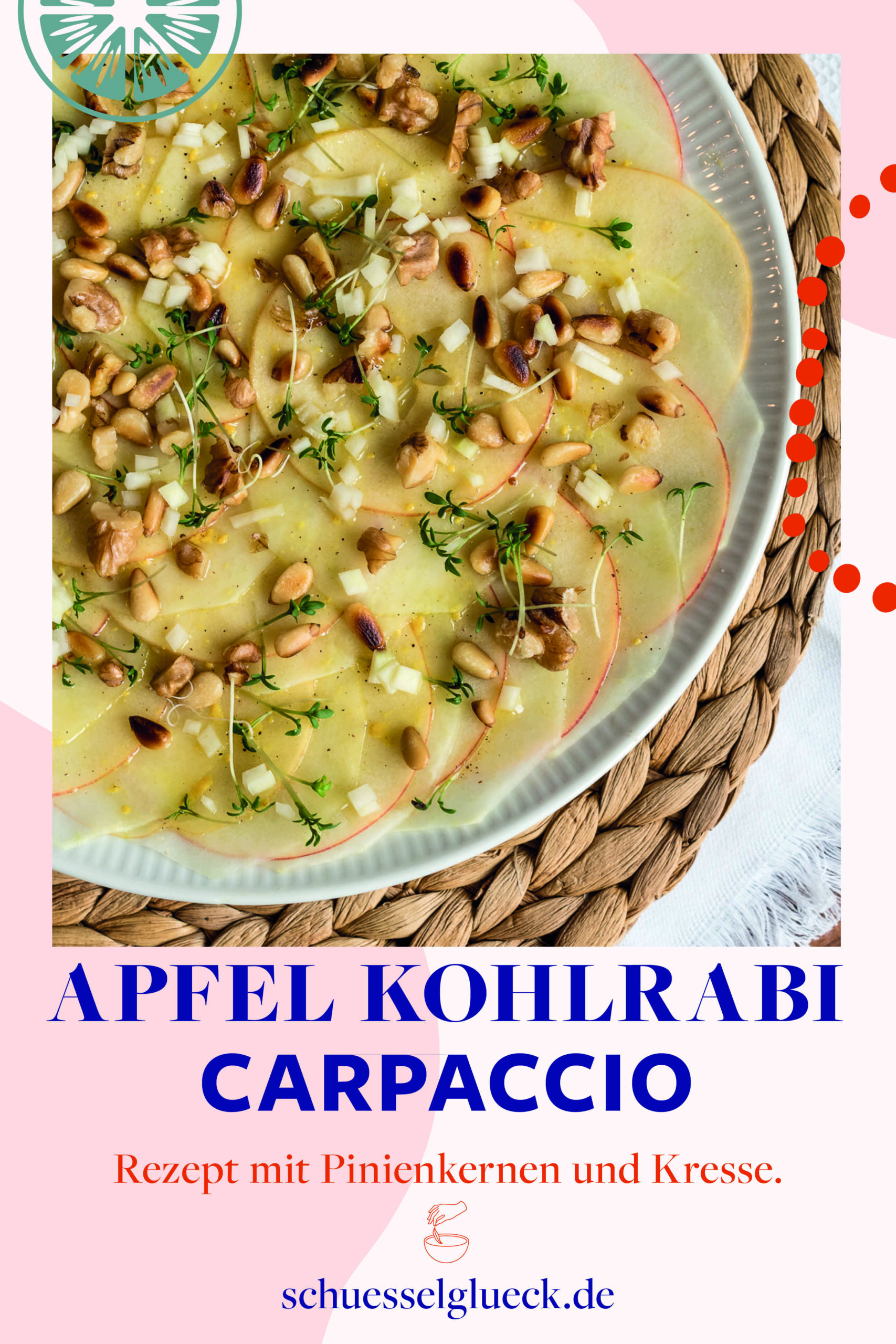 Kohlrabi-Apfel Carpaccio mit gerösteten Pinienkernen und Kresse
