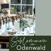 Lange, eingedeckte Tischtafel im Restaurant im Odenwald mit winterlicher Dekoration