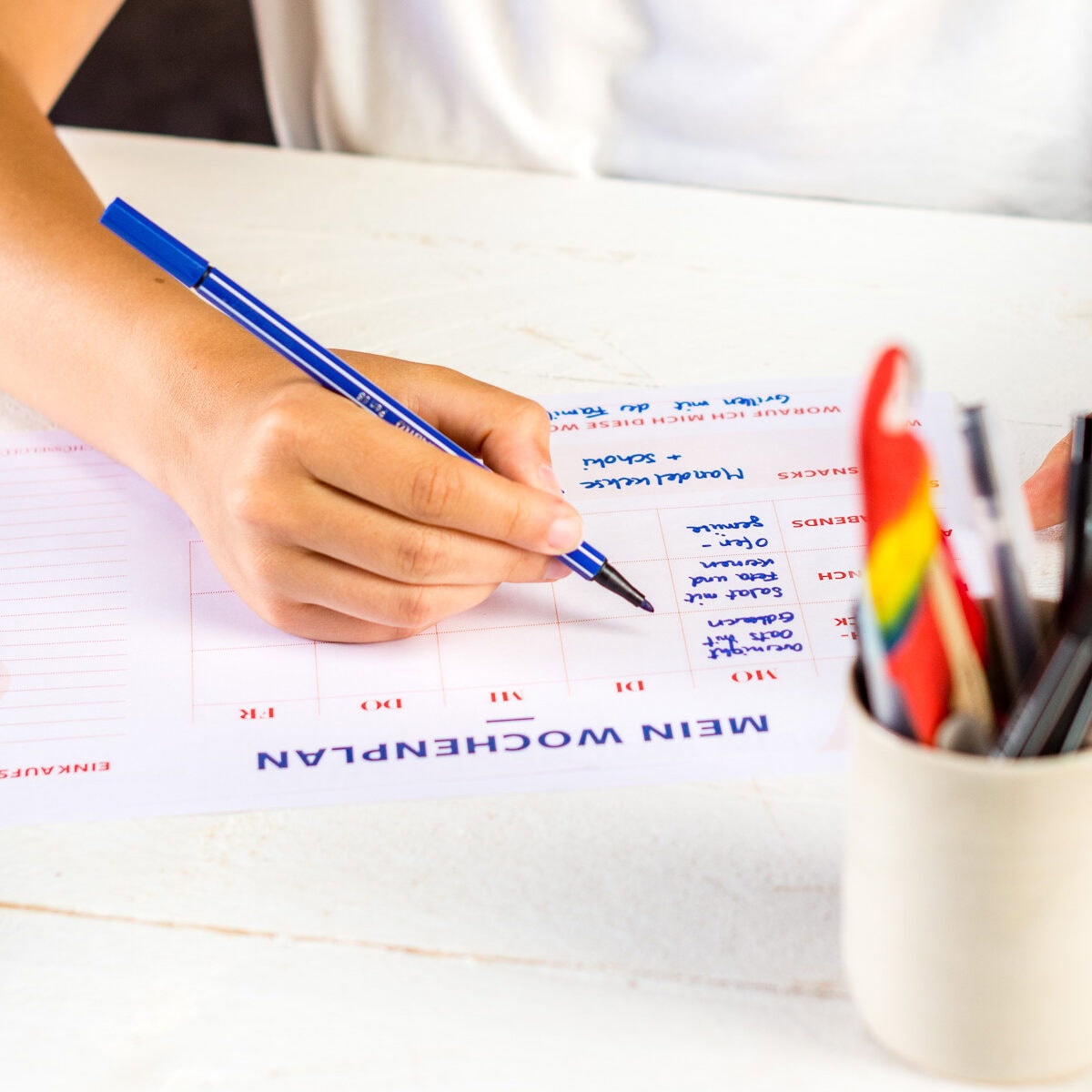 Gratis PDF für deinen Wochenplaner inkl. Einkaufsliste.